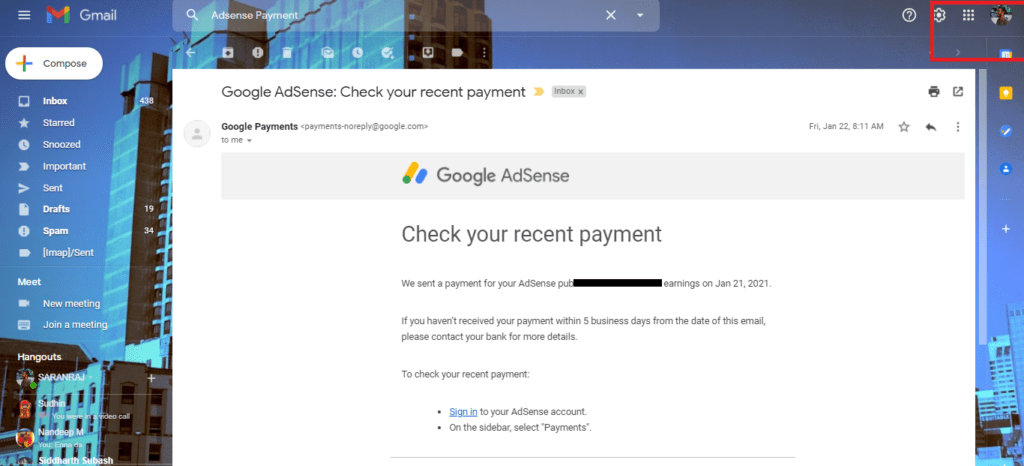 Google Adsense Payment Receipt
