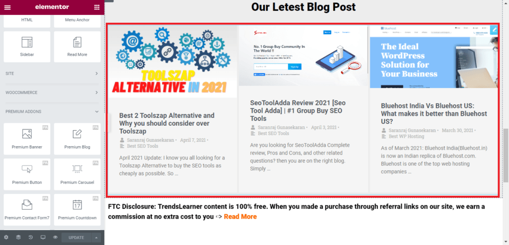 Adding Latest Blog Posts on Elementor Homepage