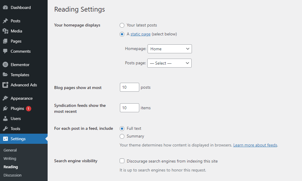 How to change reading section