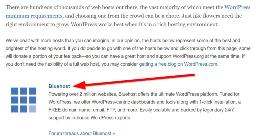 Recommended host by WordPress