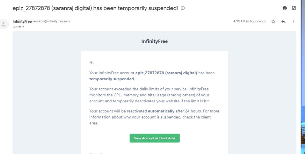 Infinityfree temporarily suspended! email