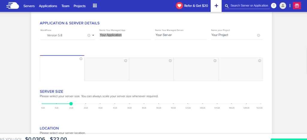 cloudways server selection